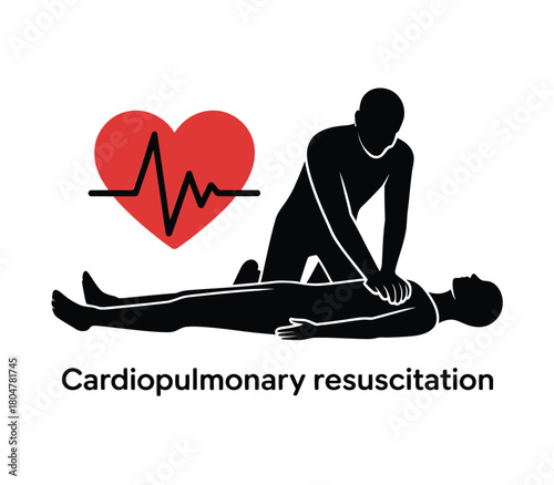 Cardiopulmonary resuscitation cpr illustration with heartbeat