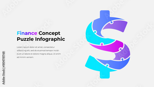 Finance Dollar Puzzle Infographic Vector. Gradient Money Symbol Diagram for Business, Economy, Budget, Investment, and Strategy Concepts