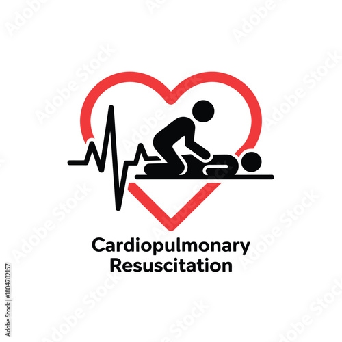 Cardiopulmonary resuscitation cpr icon with heartbeat and person performing aid