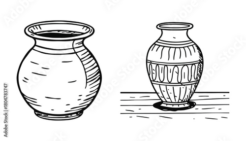 Sketch of vintage pottery vases antique drawing vector graphic