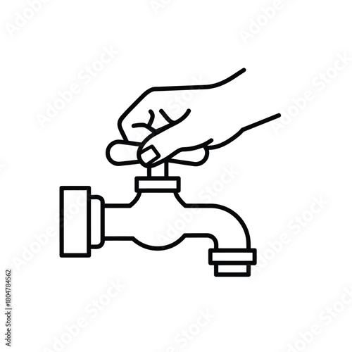 Hand turning a water faucet on or off illustration