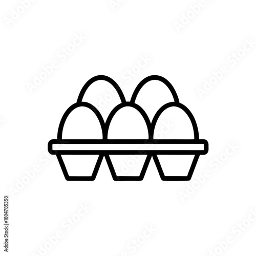Outline drawing of six eggs in a carton container on transparent background