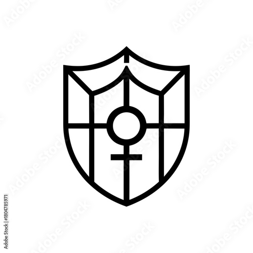 Female symbol inside a shield with line divisions on transparent background