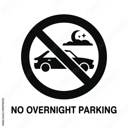 No overnight parking sign with car moon and stars