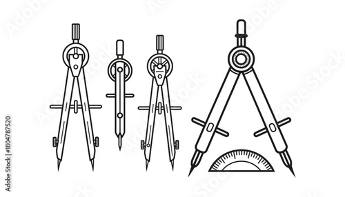 Drawing compass set illustration for geometry and architecture