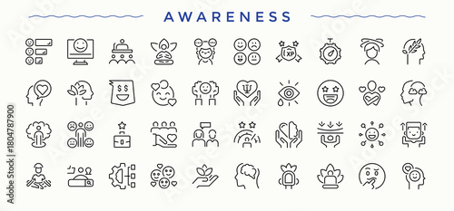Awareness icon set. Contains such icons as crisis, risk, safety, hazard, plan, prevention, strategy and more. Minimalist icons pack. Vector illustration in modern line style. Hazard line icon set.