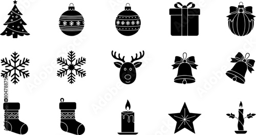 Festive Christmas cheer with icons for holiday projects, decorations, and joyful designs, evoking warmth, happiness, and celebration, originally vector graphics