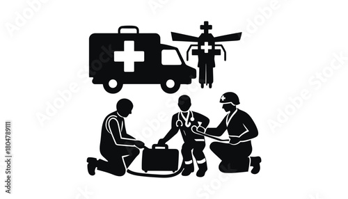 Find emergency medical services ambulance and helicopter vector