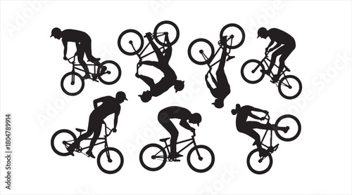 Freestyle bicycle trick icon pack with riders in various action poses