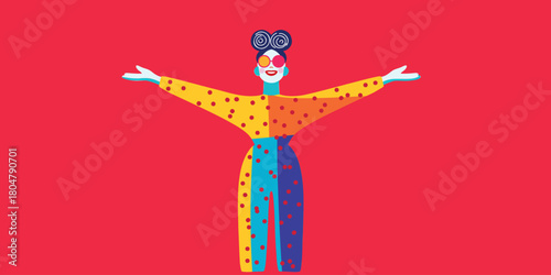 happy clown woman juggling in cheerful circus scene