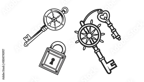 Vector illustration of keys and lock for security and access
