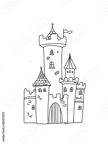 cute whimsical castle sketch with turrets and clouds