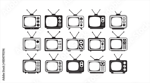 Old-fashioned television icon pack with multiple nostalgic set variations