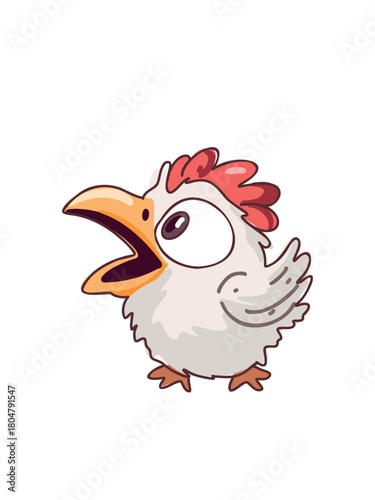 cartoon hen clucking and spreading wings playfully