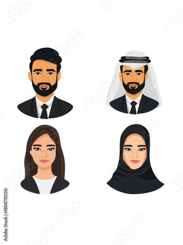 set stylized illustration of eastern man and woman