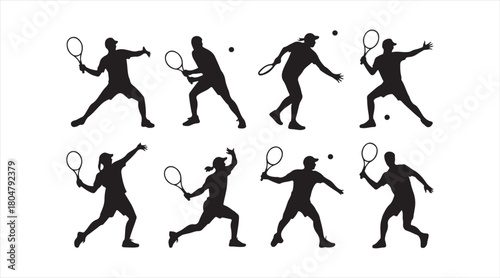 Athletic tennis motion sequence illustrated through dynamic silhouette figures