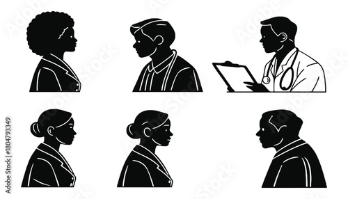 Diverse professional team vector illustration silhouette art
