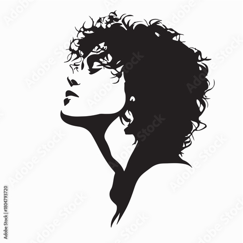 Stylish Messy Curly Hair Woman Icon Vector isolated on white background