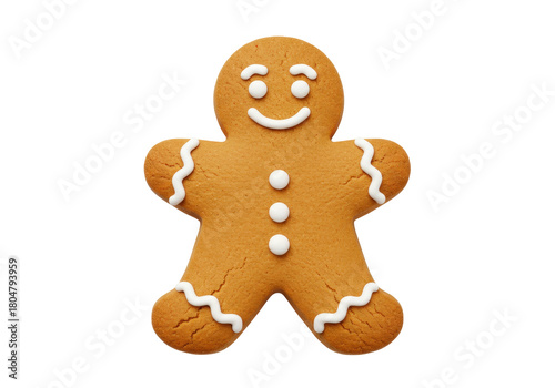 Isolated gingerbread man with icing, Christmas cookie for holiday baking project close up