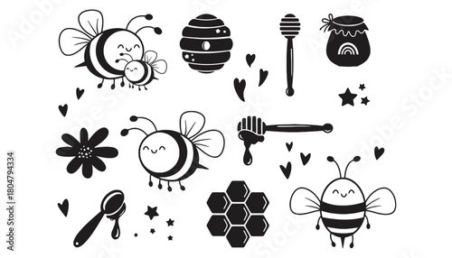 Cute honey bee vector design elements for graphic projects