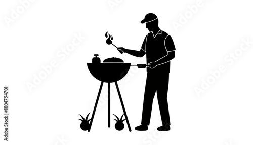 Barbecue grill master cooking silhouette for summer cookout