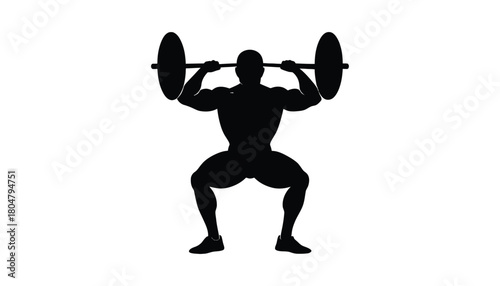 Fitness workout silhouette of man doing front barbell squats