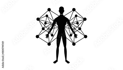 Human connection network concept black and white illustration