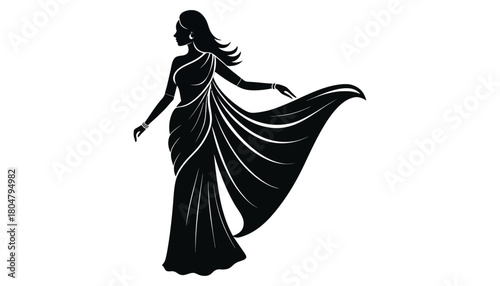 Saree silhouette vector design indian woman traditional dress
