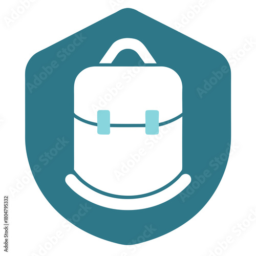 Stylized backpack icon within a shield shape