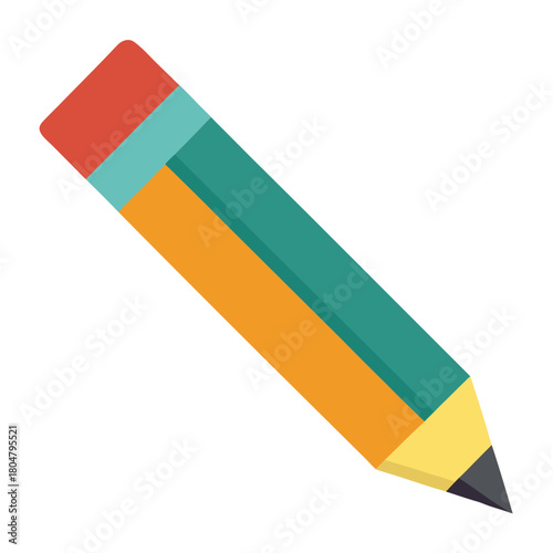 Colorful flat design pencil icon with eraser