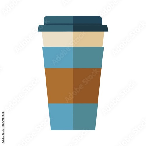 Stylized coffee cup with blue and brown bands