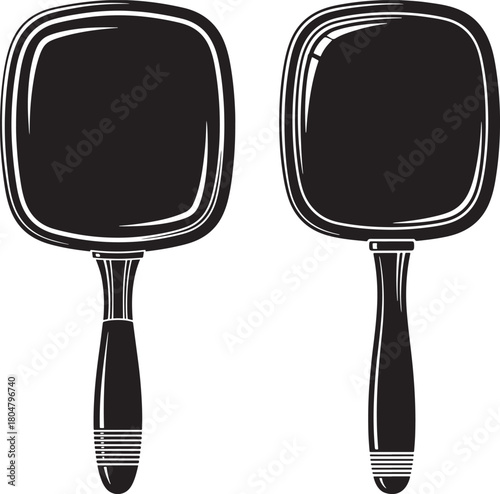 Two square hand mirror silhouettes with handles