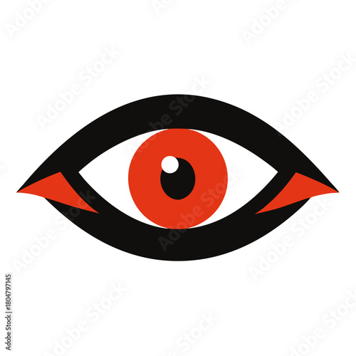 Stylized red and black eye icon with sharp edges