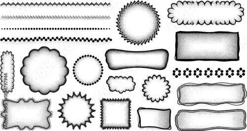 Collection of black and white halftone frames and borders