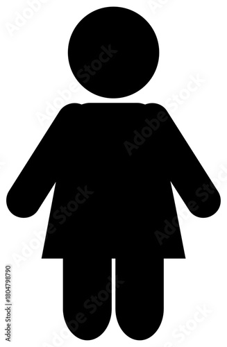 Black vector icon of a stylized woman or female user figure on a transparent background. Essential pictogram for gender, profile, female user, public sign, and demographic analysis in UI/UX design