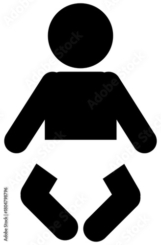 Black vector icon of a stylized baby or newborn figure on a transparent background. Essential pictogram for child care, parenting apps, infancy, maternity, and baby-friendly services in UI/UX design