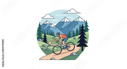 Mountain biker riding on a trail in the mountains