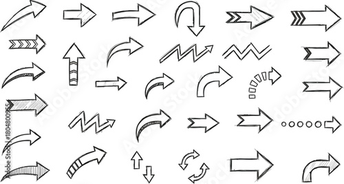 Hand drawn arrow collection showing direction and movement in various styles
