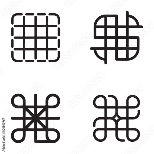 Market segmentation grid logo outline set featuring abstract shapes and data visualization silhouette