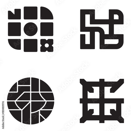 Market segmentation grid logo set featuring abstract shapes and geometric patterns silhouette