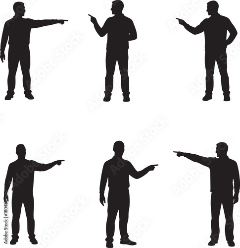 Man Pointing Finger Showing Direction Silhouette Vector Set