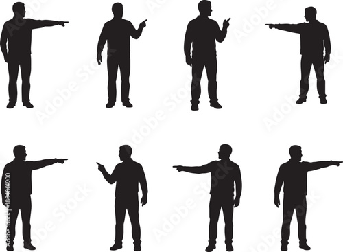 Man Pointing Finger Showing Direction Silhouette Vector Set