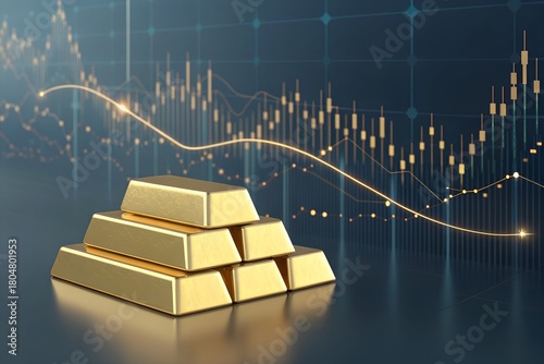 Gold Trading Banner with Charts and Glowing Graphs. Abstract Investment Concept.