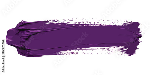 Vibrant purple acrylic paint stroke with visible brush texture and brushes splash, isolated on a clean white background, vector illustration.