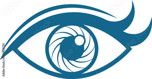 Abstract Eye Icon with Camera Aperture Iris for Photography Business or Creative Visionary Graphic Design Logo or Modern Visual Communication Symbol Illustration