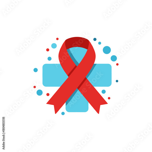 Awareness emblem red ribbon over medical cross