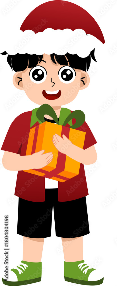 Fototapeta premium Illustration of Boy Holding Christmas Gift