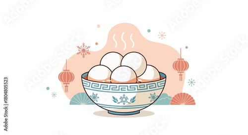 Warm Tangyuan Bowl Winter Solstice Vector Illustration