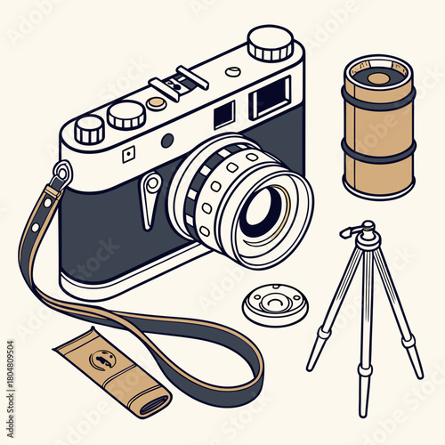 Retro camera vector illustration with vintage film photography equipment design