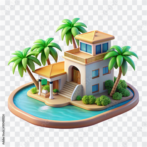 3D Luxury Villa Icon | Elegant Beachfront House, Premium Holiday Property Symbol